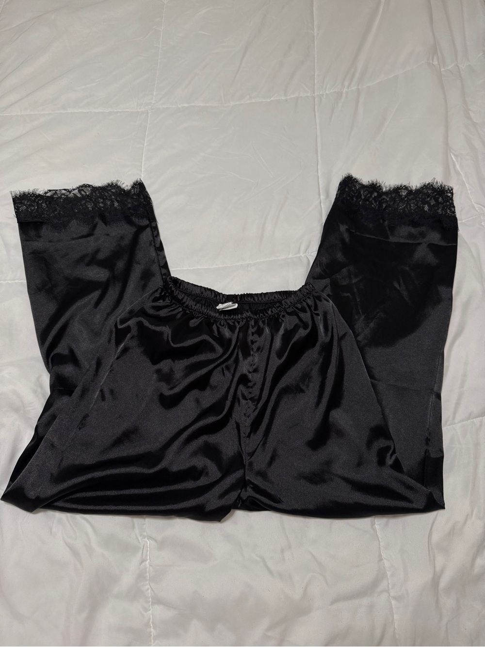 Satin Lace-Trim Pants Black